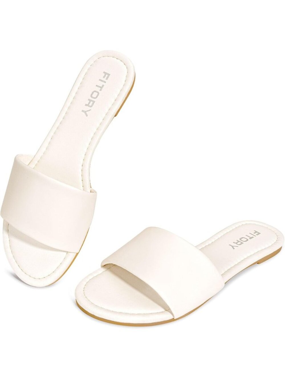 🆕Women's All White Slide Sandals Fashion Round Toe with Classic Single Strap